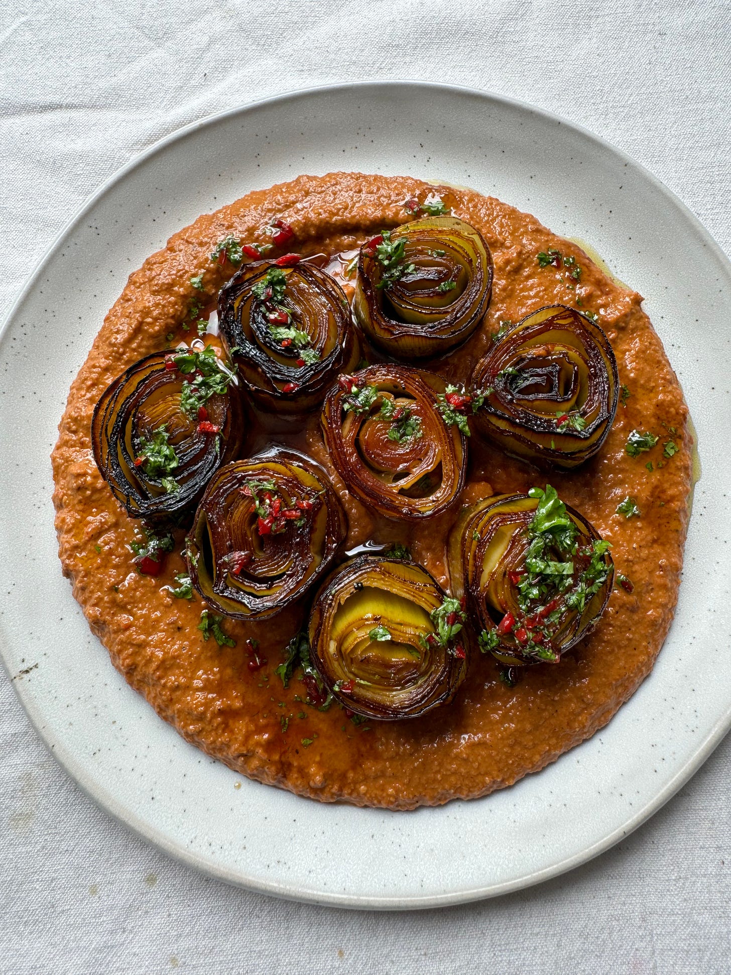 Balsamic Leeks + Muhammara